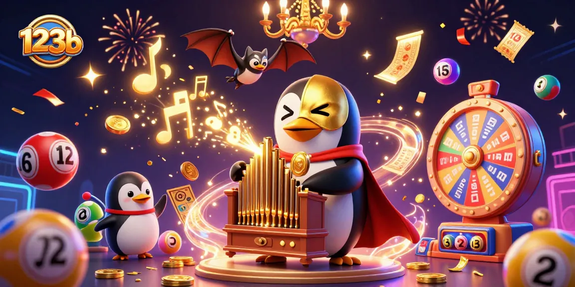 Experience thrilling wins with 123b as colorful lottery elements and golden prizes fill the air.
