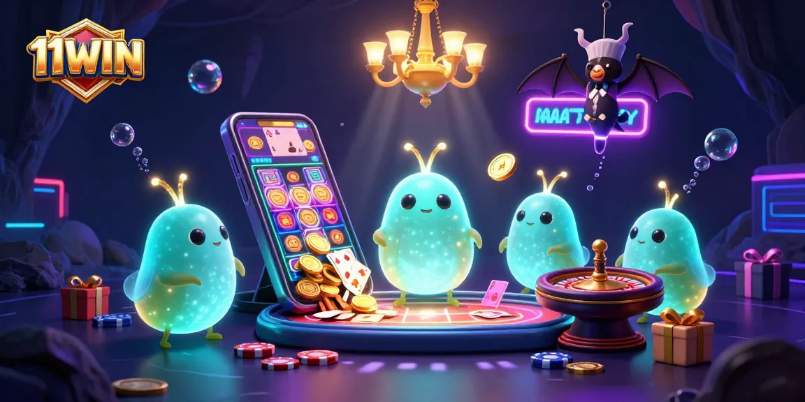 Experience thrilling gameplay at 11WIN with glowworms lighting up a vibrant casino scene.