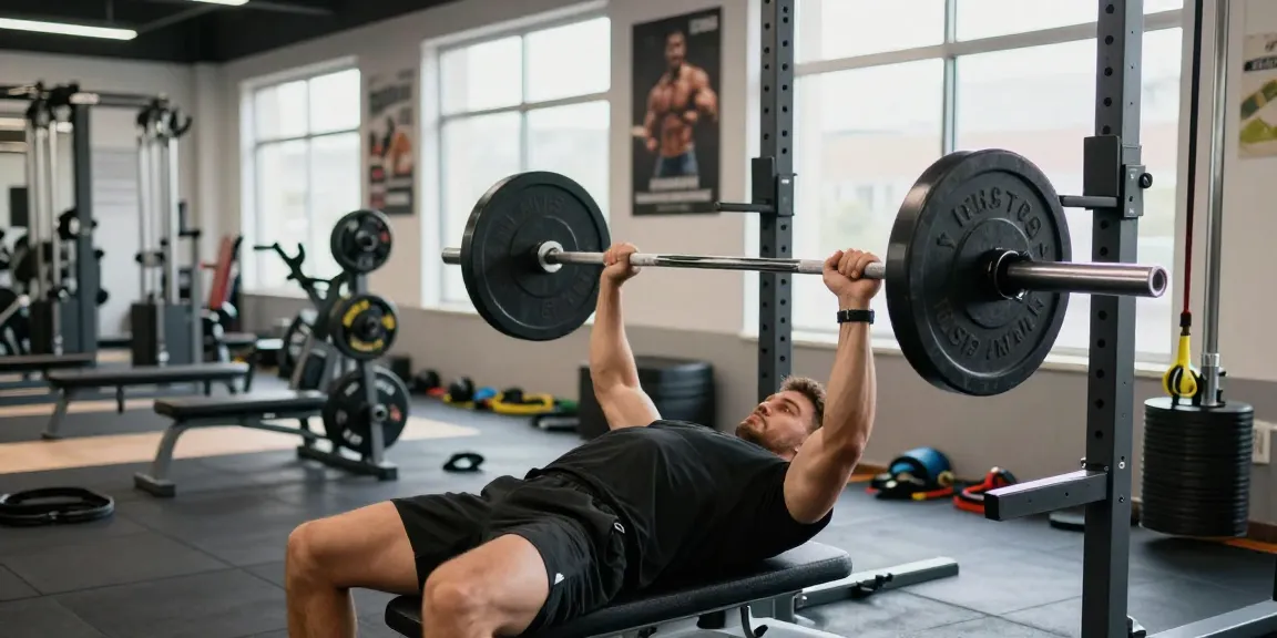 Sportler hebt Gewichte im Steroidshop Fitnessstudio und zeigt Engagement und Stärke.