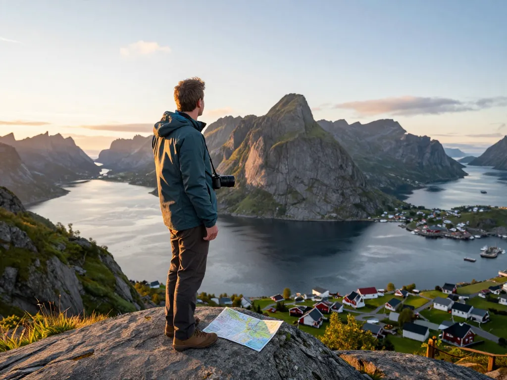 Atemberaubende Landschaft der Lofoten-Inseln, die den Geist von Urlaub in Skandinavien mit atemberaubenden Ausblicken und Abenteuer einfängt.