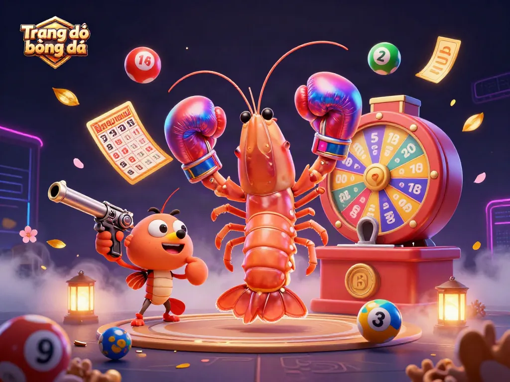 Engage in Trang cá độ bóng đá with vibrant characters and dynamic lottery elements in an exciting scene.