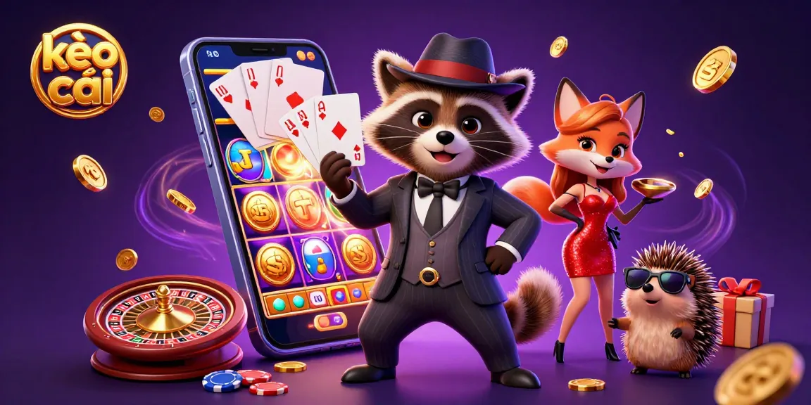 Engage with kèo nhà cái strategies featuring a suave raccoon, charming fox, and a hedgehog in a vibrant casino setting.