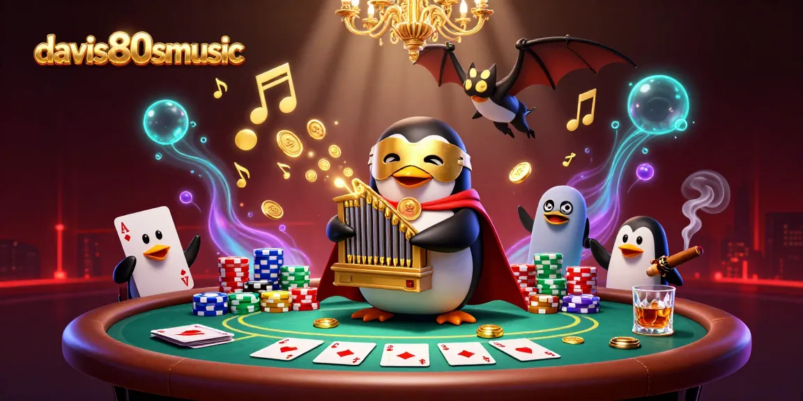 Engage with davis80smusic's vibrant casino scene featuring a fortune-play penguin amidst poker riches.