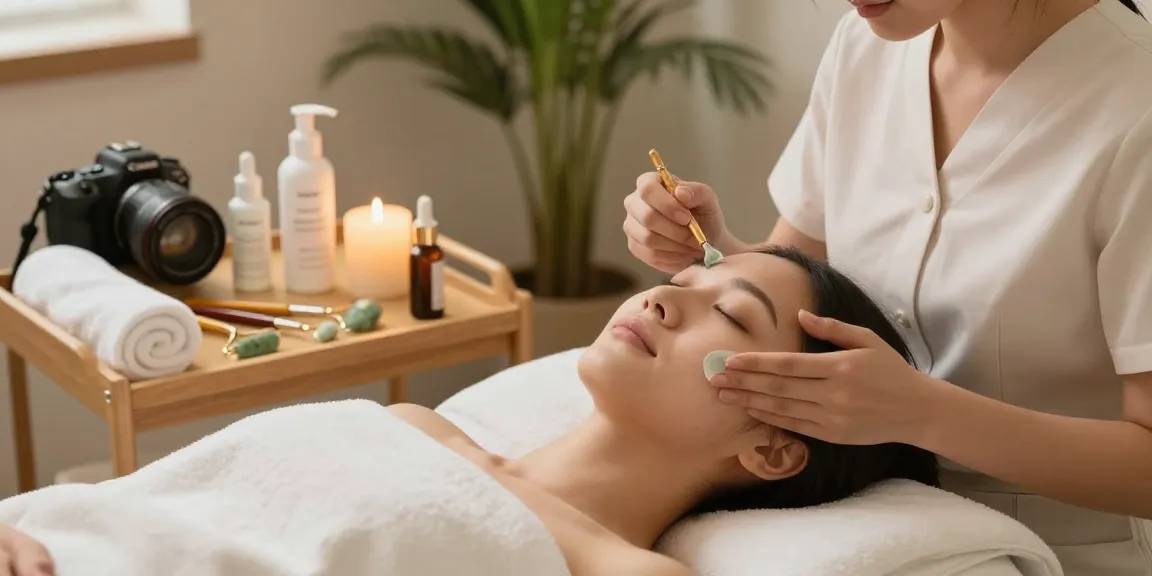 Applying a skin repair peptide treatment in a serene beauty clinic, highlighting rejuvenation.