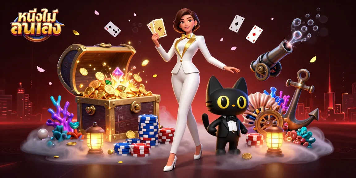 Engage with หนังใหม่ชนโรง featuring a glamorous woman in a tuxedo at a vibrant casino scene.