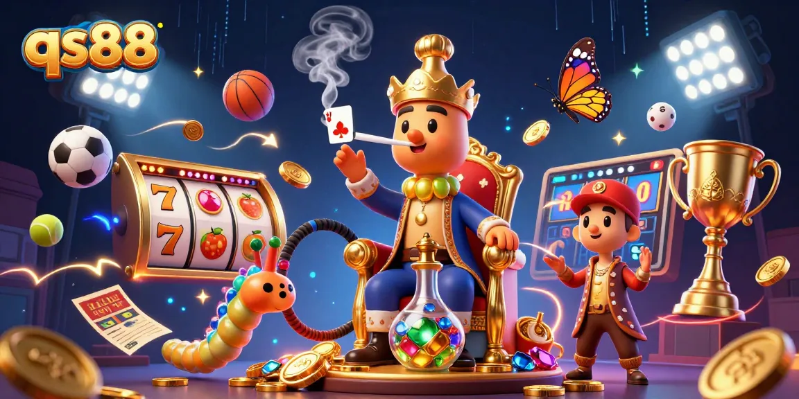 Win big with qs88 in this vibrant, ultra-detailed casino-themed 3D illustration.