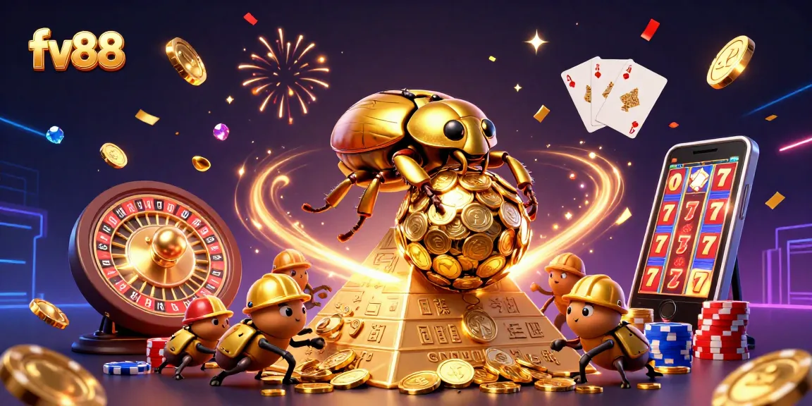 Spin for gold and jackpots with fv88 in a vibrant casino illustration showcasing excitement and wealth.