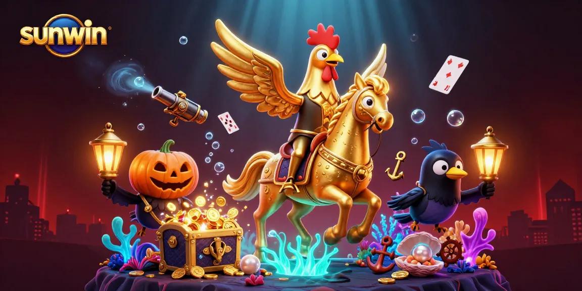 Experience thrilling gameplay at sunwin with golden rooster and friends exploring casino treasures.