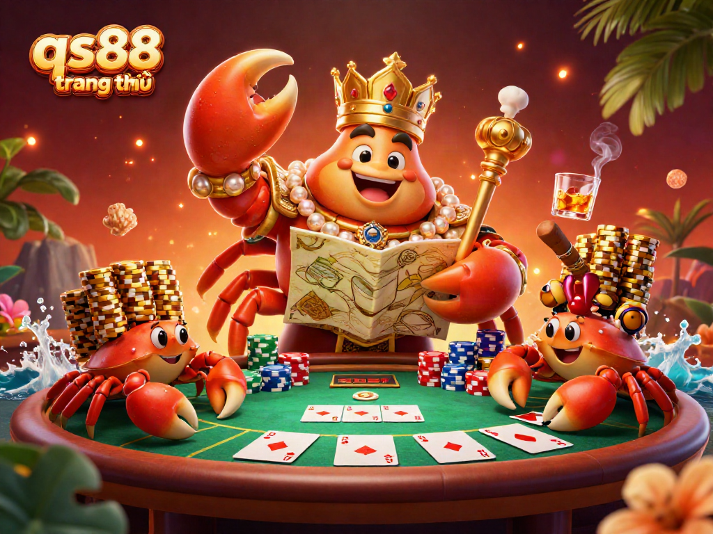 Experience the excitement of qs88 trang chủ with the golden crab emperor leading a lively casino scene filled with gaming action.