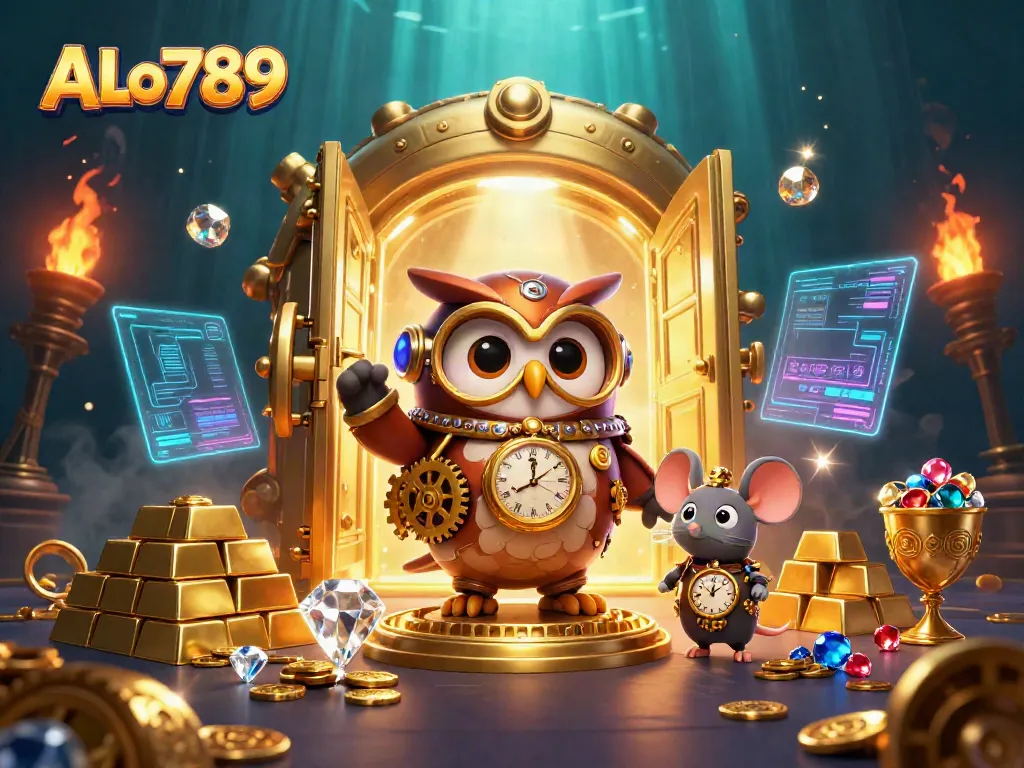 Experience thrilling wins at ALo789 with a vibrant 3D scene showcasing futuristic casino elements.