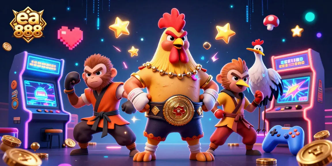 Experience the thrill of ea 888 with fierce characters and vibrant casino elements in an energetic illustration.