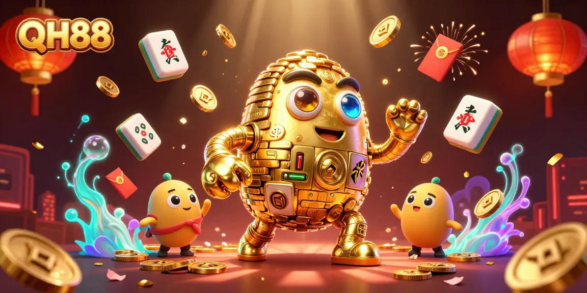 Experience thrilling gameplay at QH88 with vibrant 3D casino elements and a golden golem mascot.