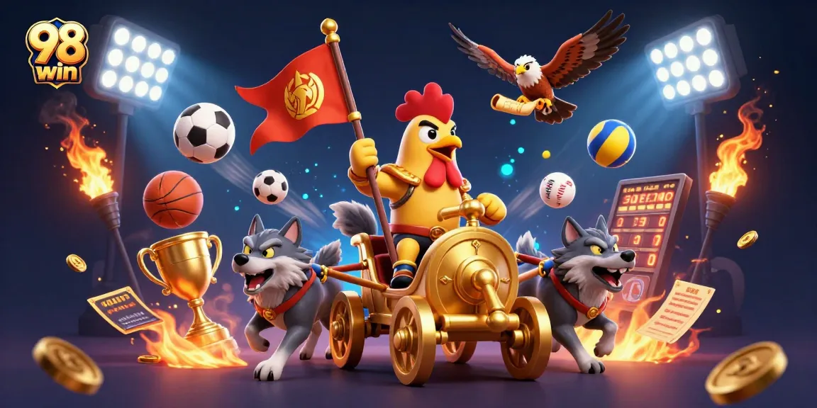 Experience thrilling adventures at 98 win, featuring a rooster warlord and epic gaming elements.