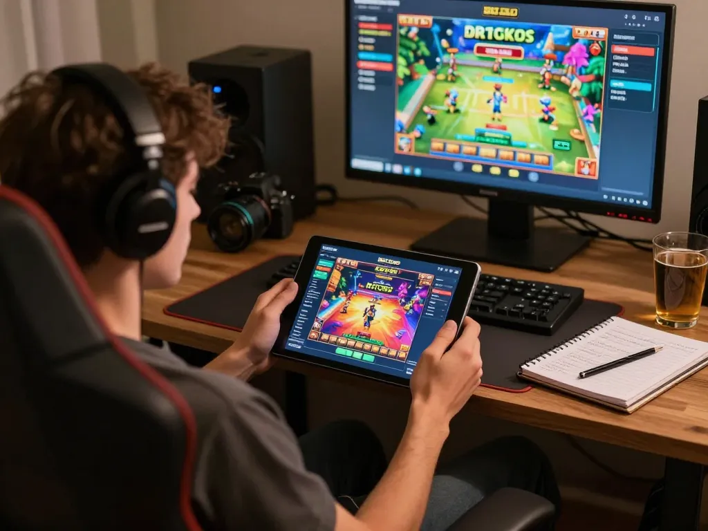 Engaging with B52 Club online casino on a tablet in a cozy home environment.