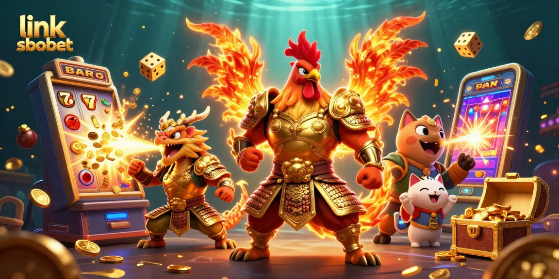 Bet on sports with link sbobet in an exciting 3D gaming illustration featuring a dynamic scene of vibrant characters and casino elements.