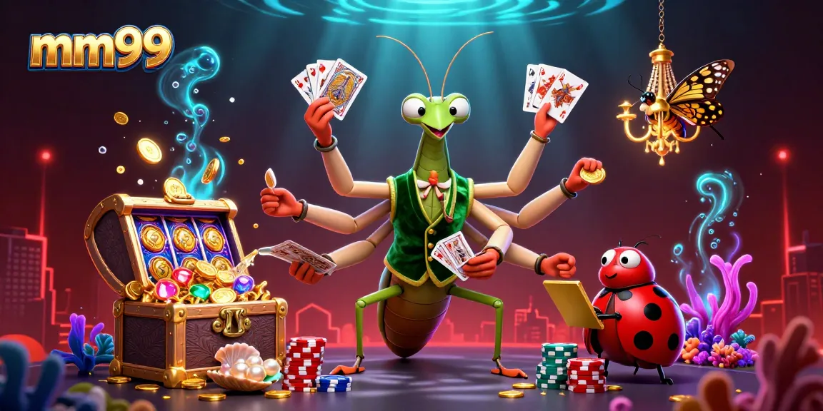 Engage in exciting mm99 casino games with a vibrant 3D illustration of playful characters and engaging elements