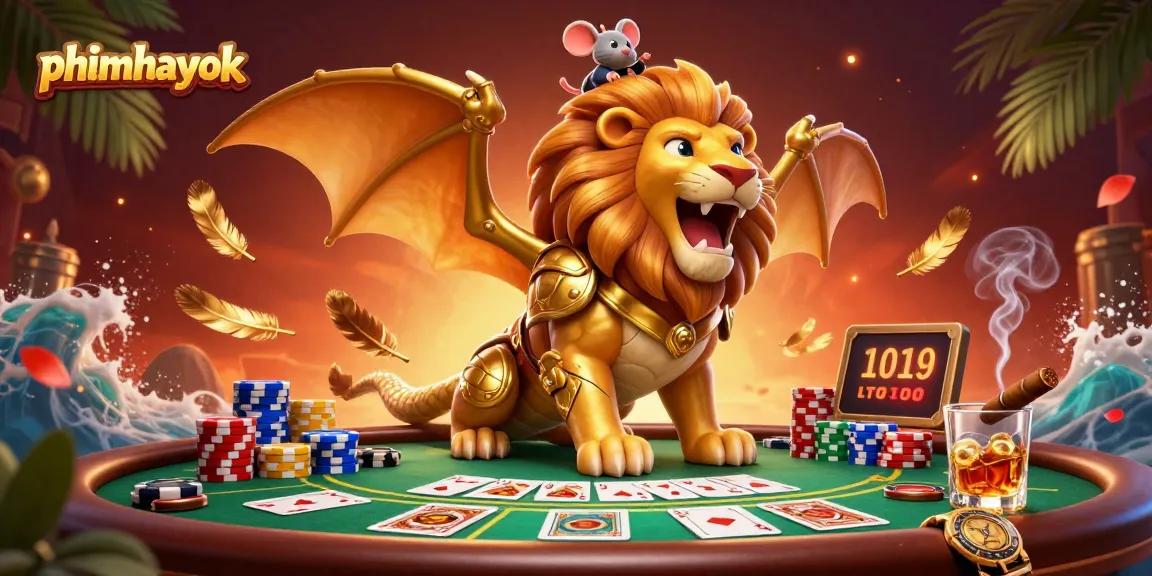 Engage in thrilling casino adventures with phimhayok, where a chimeric creature roars atop a magic poker table.