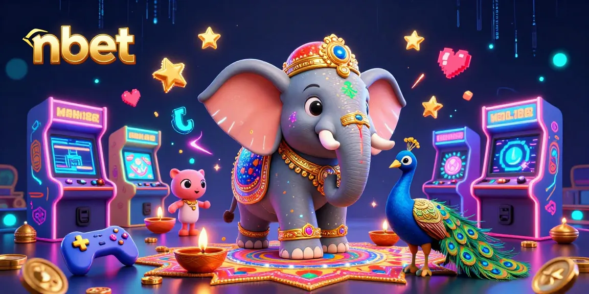 Experience the excitement of nbet with colorful 3D casino elements and vibrant Diwali-themed characters.