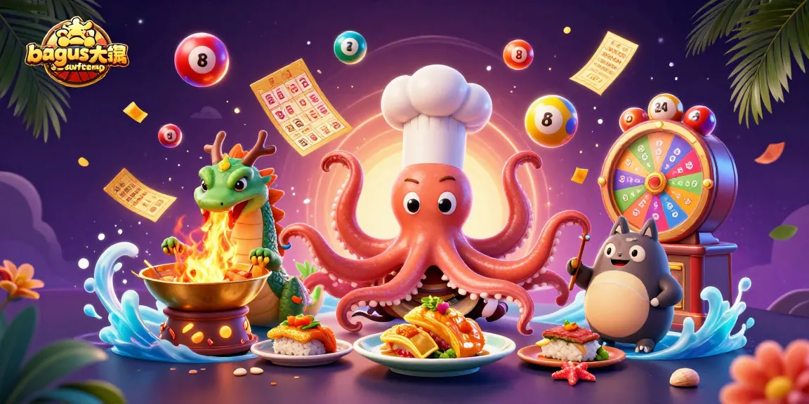 Experience vibrant gaming with the sushi chef octopus in the engaging bagus-surfcamp illustration.