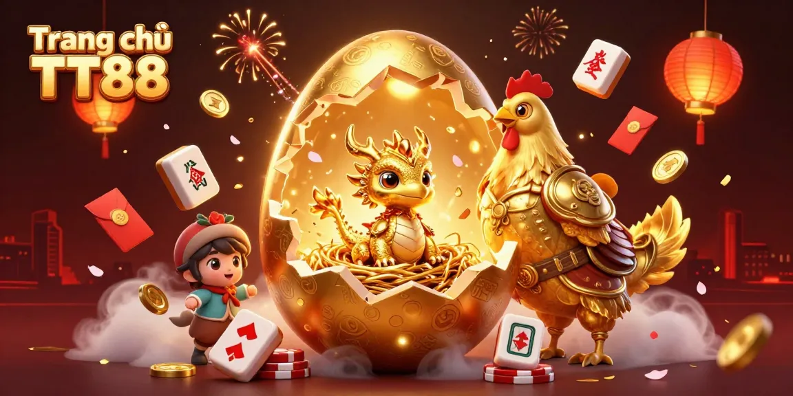 Engage with the excitement of Trang chủ TT88 showcasing a vibrant 3D gambling scene with golden dragon and poker chips.