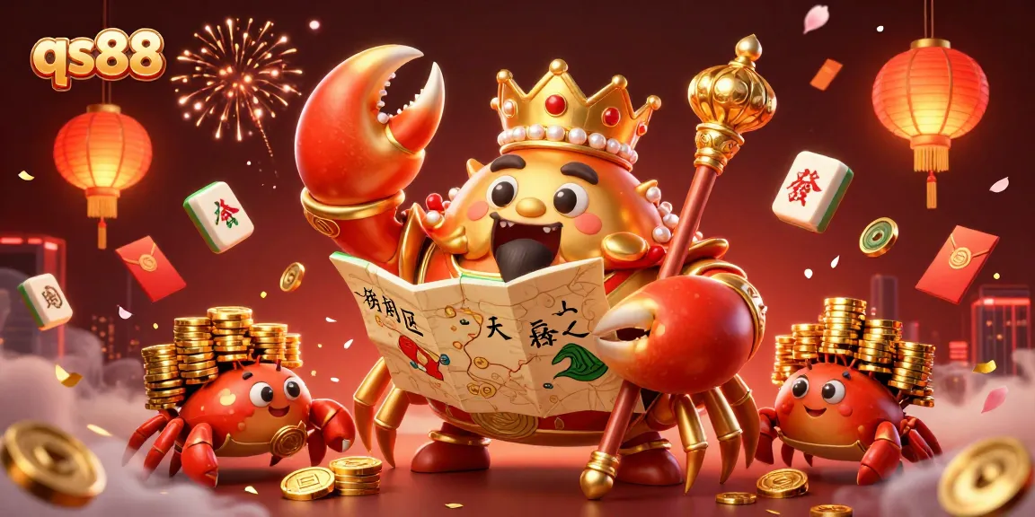 Experience qs88's thrilling online casino with the golden crab emperor amidst festive gaming elements.