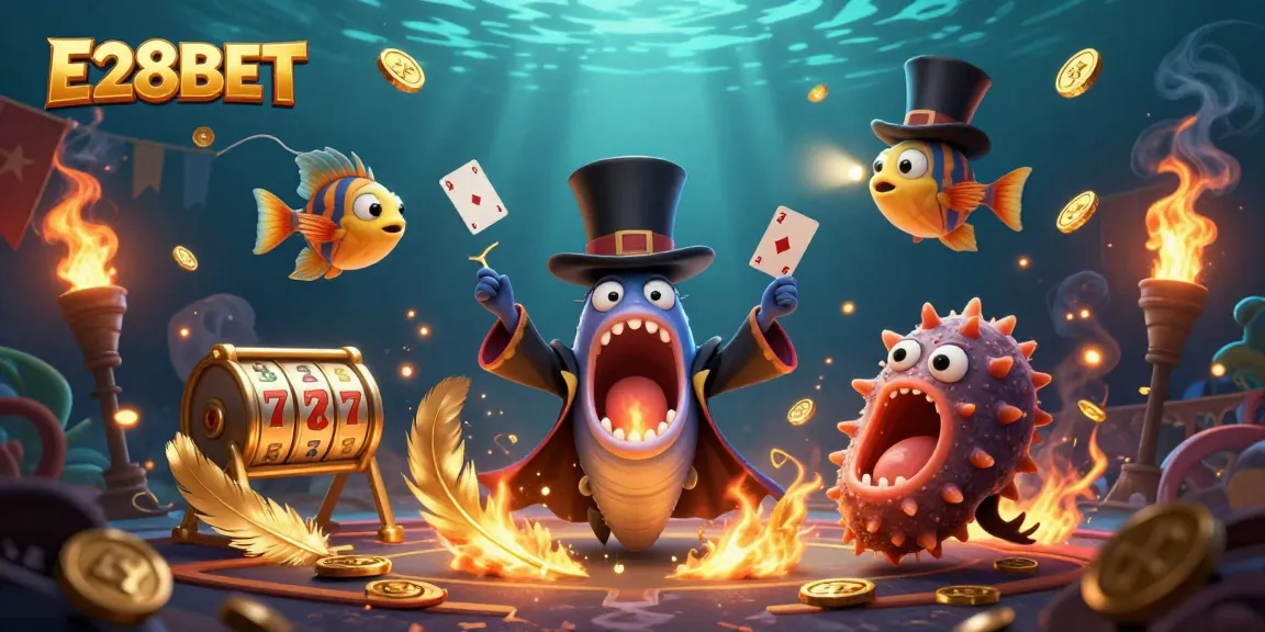 E28BET offers a thrilling underwater magic show featuring unique sea creatures in a vibrant casino environment.