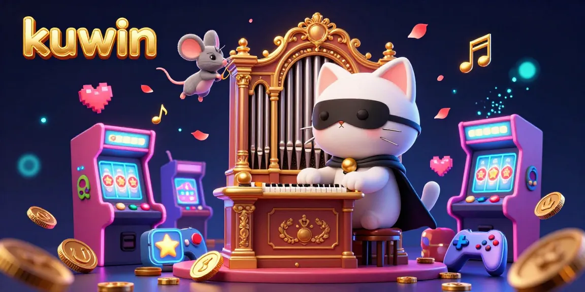 kuwin's vibrant casino scene featuring a phantom cat at a pipe organ surrounded by games and acrobats.
