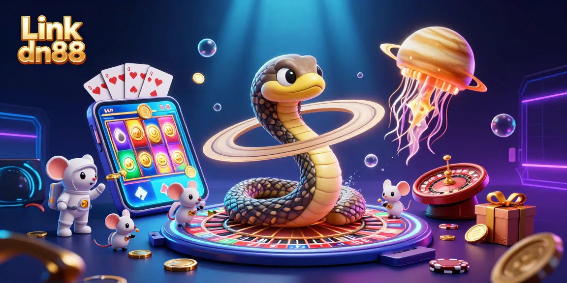Engaging Link dn88 visual showcasing a Saturn snake roulette wheel with astronaut mice betting.