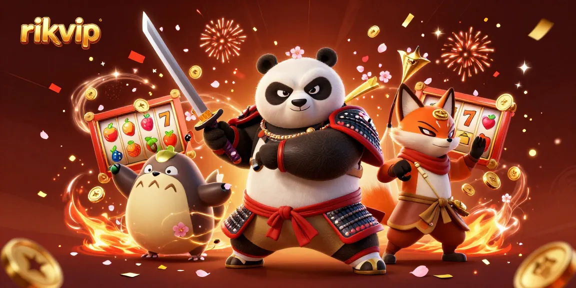 Experience the thrill of rikvip's slot games with a dynamic 3D illustration featuring vibrant characters