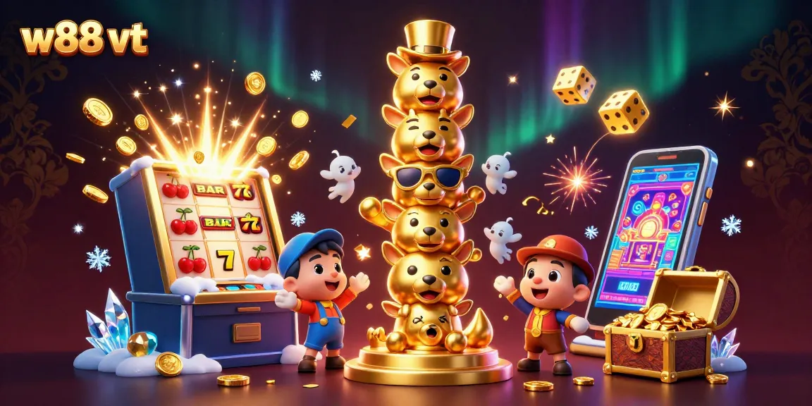 Khám phá thế giới W88 VT với hình ảnh sống động của sòng bạc và các biểu tượng jackpot.