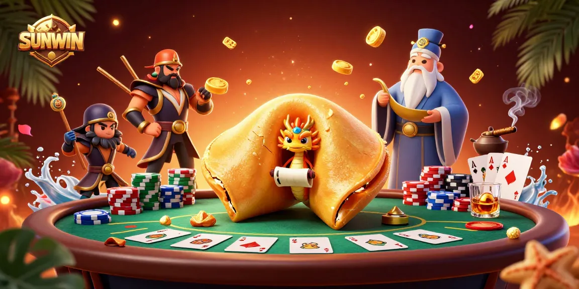 SUNWIN ignites excitement with a golden fortune cookie adventure, featuring poker elements.