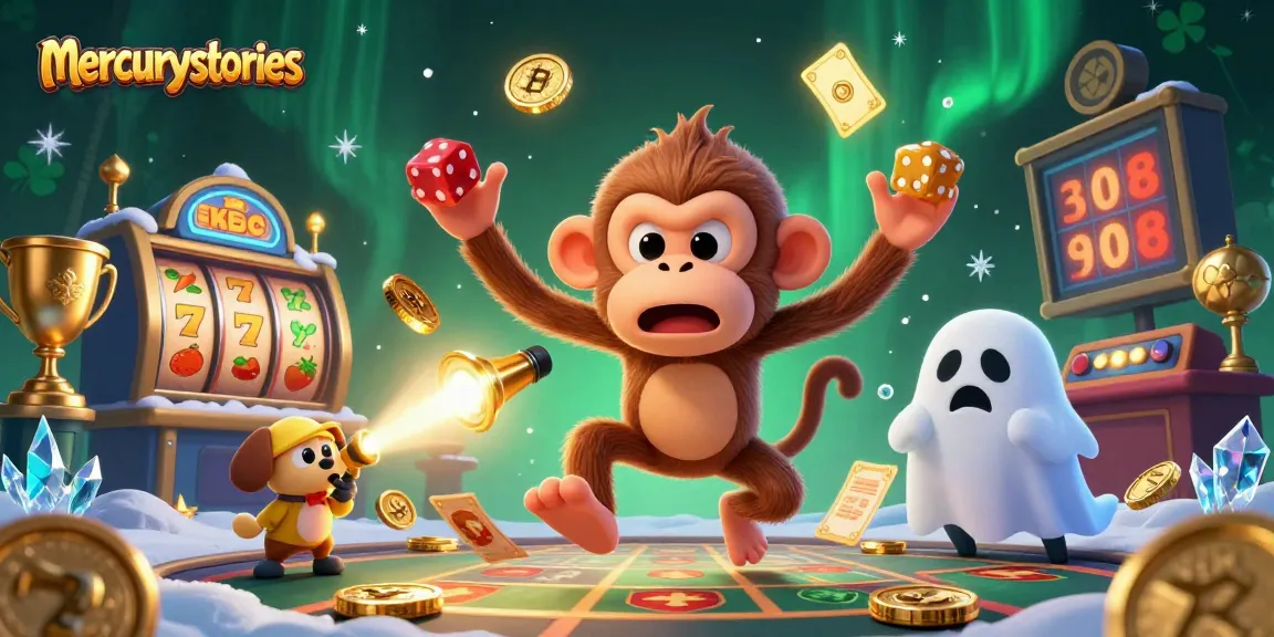 Engage in thrilling slots with mercurystories as poltergeist monkey juggles coins in a haunted casino.