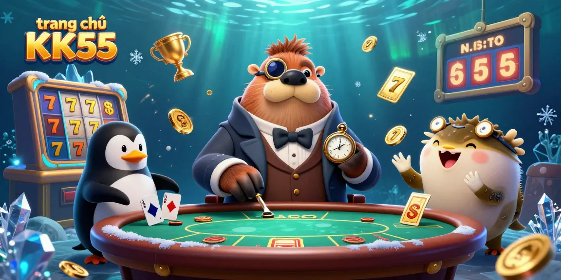 Play casino games at trang chủ KK55 with a lively underwater poker scene featuring unique characters.