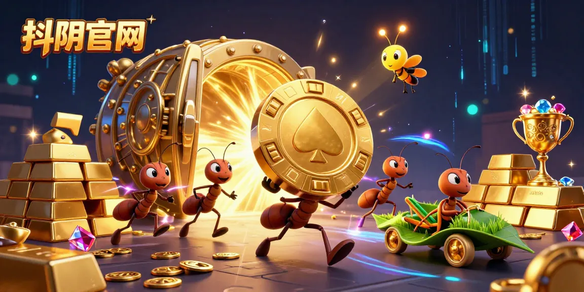 Engage with 抖阴官网's thrilling gaming world featuring animated ants amid a dazzling casino heist.