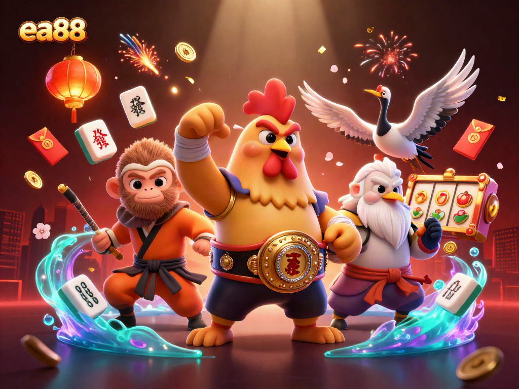 Engage with ea88's vibrant 3D casino scene featuring thrilling slot elements and dynamic characters.
