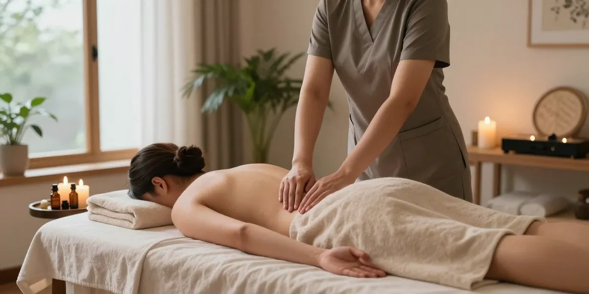 Experience a calm atmosphere during a 스웨디시 massage therapy session in a spa setting.
