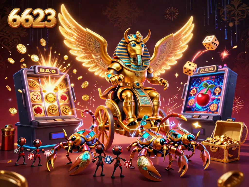Experience the thrilling world of 6623 with vibrant 3D casino elements and action-packed characters.