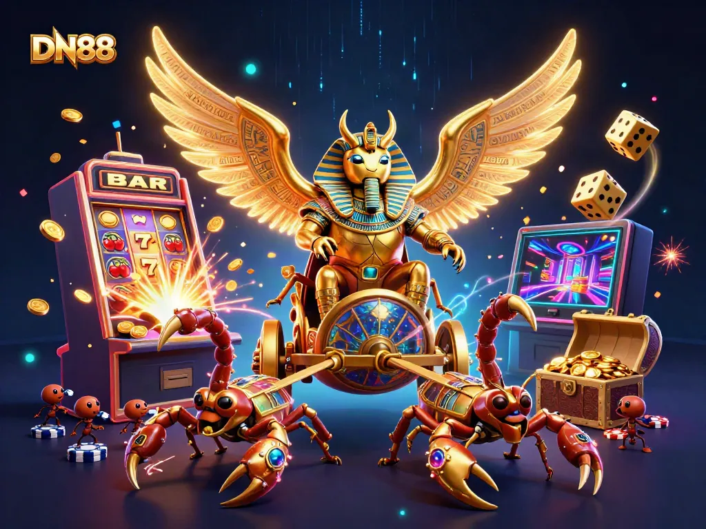 Experience DN88's thrilling games with a golden scarab beetle and jackpot explosion!
