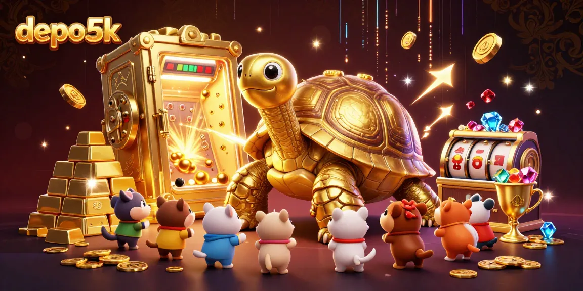 Engage in the dazzling world of depo 5k with a vibrant tortoise, slots, and treasure.