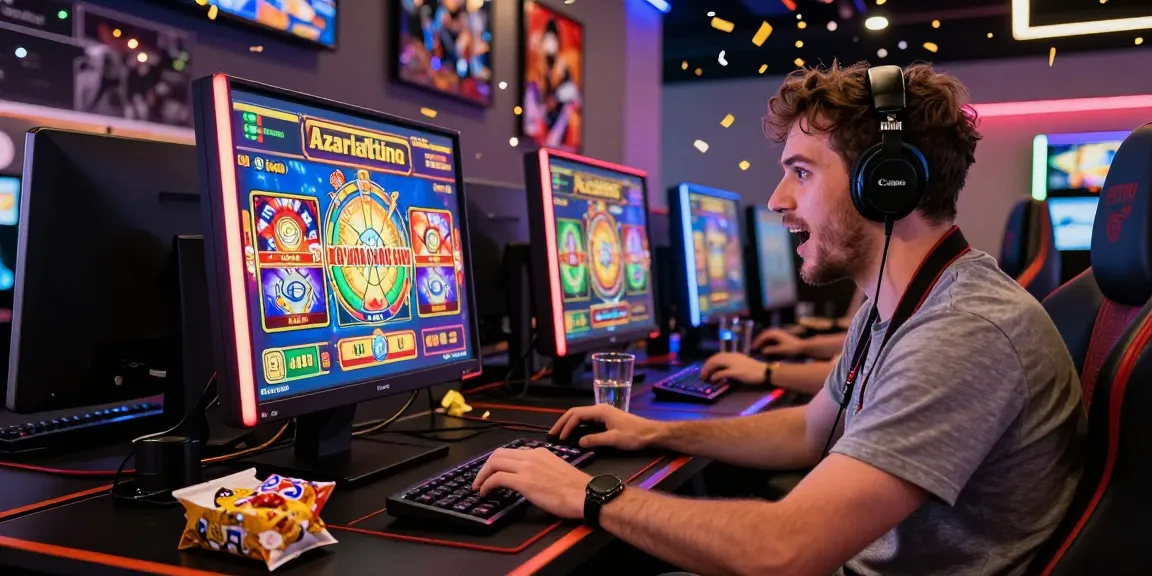 Player immersed in thrilling gameplay on azarlatino en linea, colorful animated slot machine on screen, engaging gaming atmosphere.