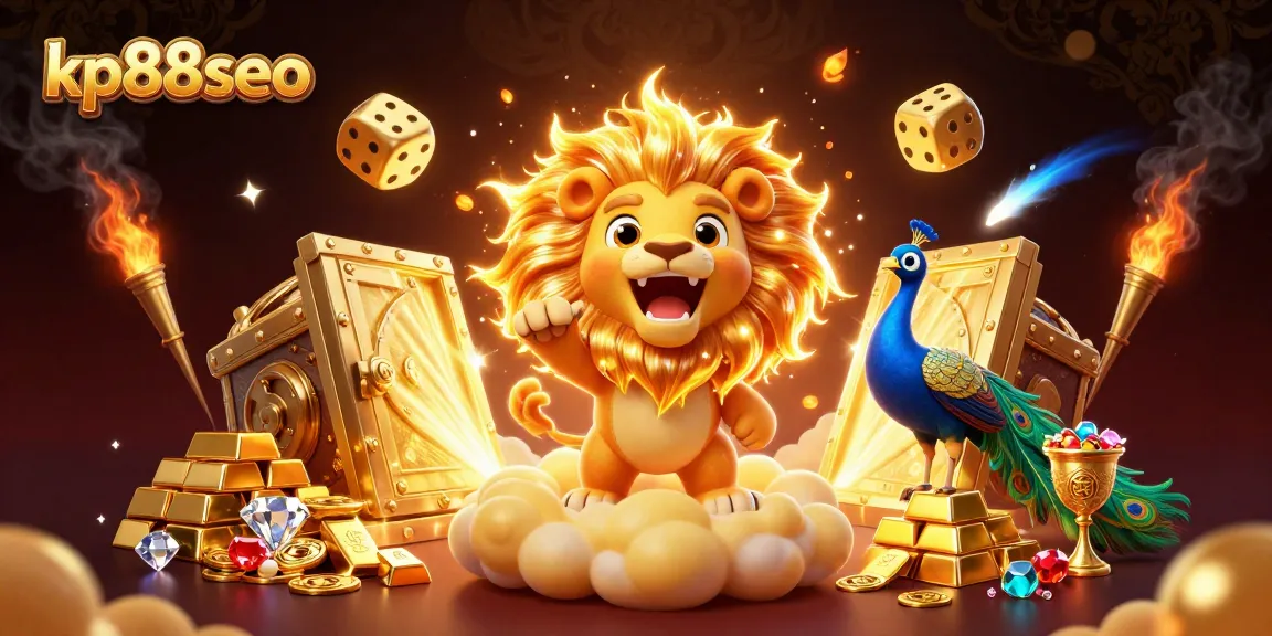 Engage with dynamic games at kp88seo, featuring the roaring sun lion amidst golden treasures.