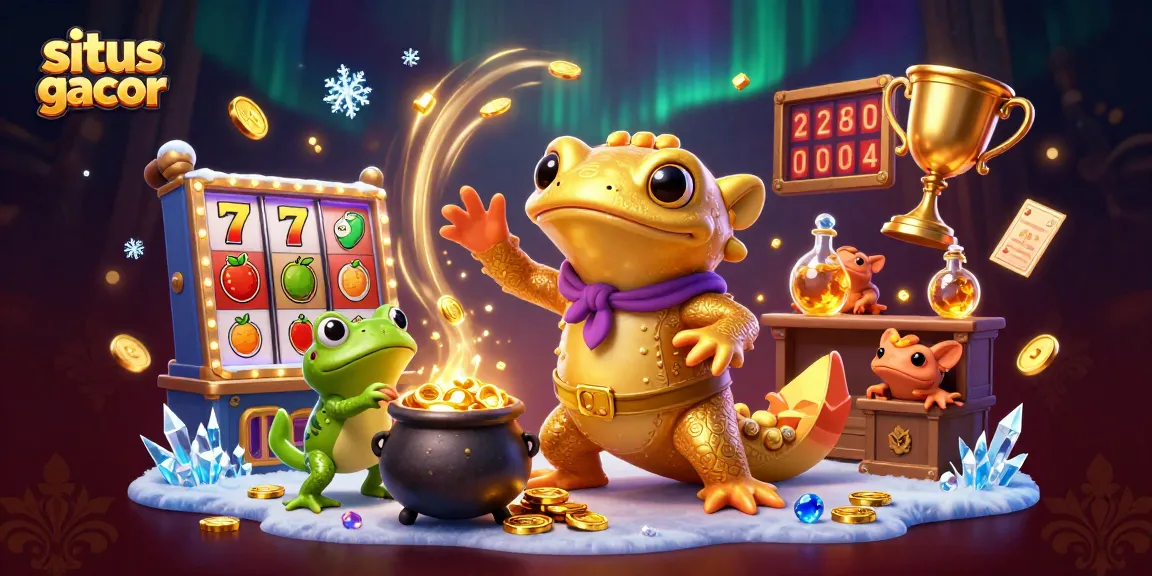 Situs gacor showcases a golden salamander alchemist in a vibrant casino scene creating wealth through gaming symbols.