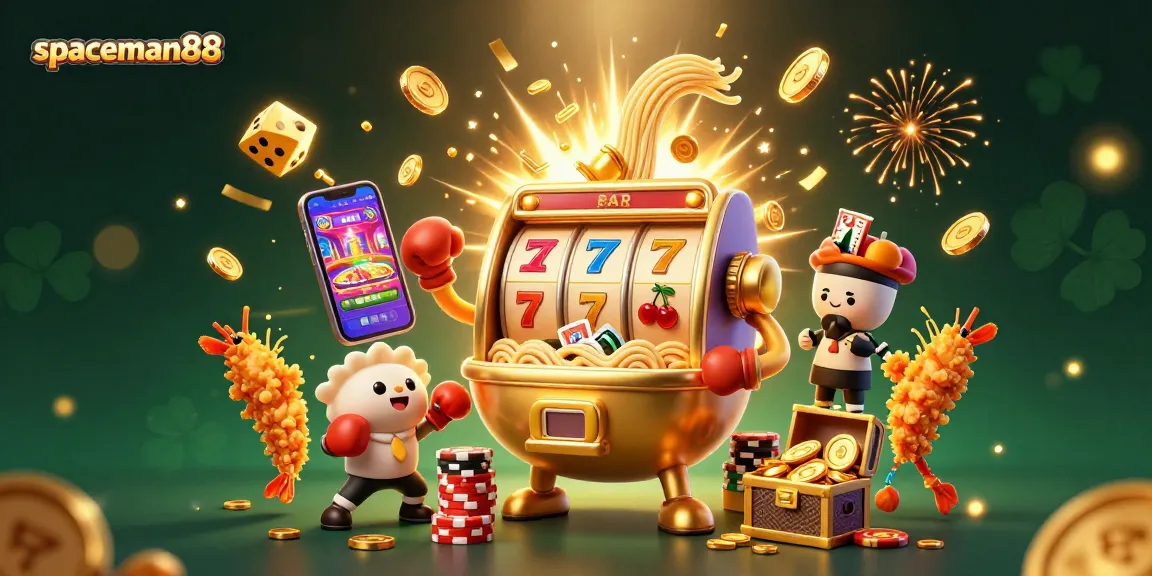 Experience big wins with spaceman88 in this vibrant 3D illustration of a thrilling casino scene.