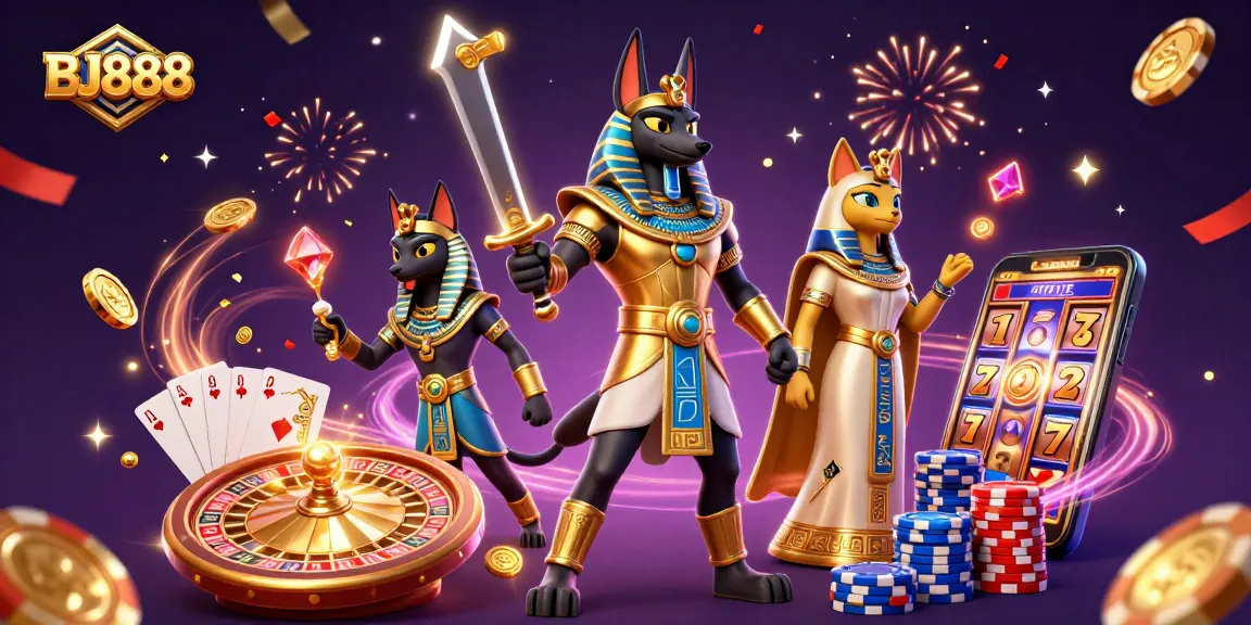 Experience thrilling gameplay with BJ888's vibrant casino scene filled with jackpot opportunities and dynamic action.