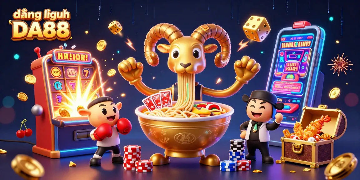 Engage in exciting gameplay with đăng nhập DA88 as the golden ramen bowl deals cards amidst vivid casino elements.