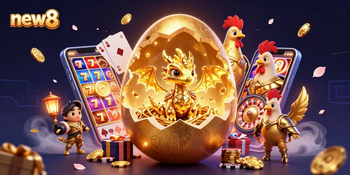Engage in exciting gameplay with new8 as a golden egg cracks open revealing treasures of casino games.