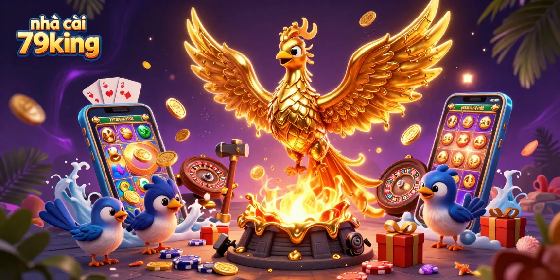 Experience thrilling gameplay at nhà cái 79king with vibrant casino elements featuring a golden phoenix!