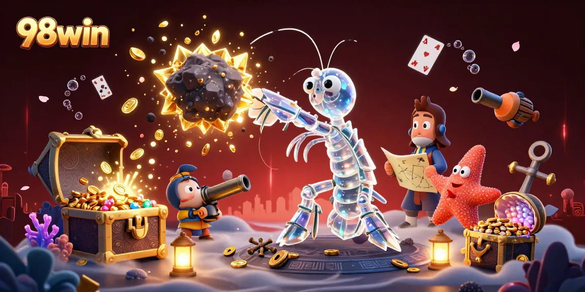 Experience the thrilling gameplay of 98win with vibrant characters and sparkling treasures in a stunning 3D illustration.