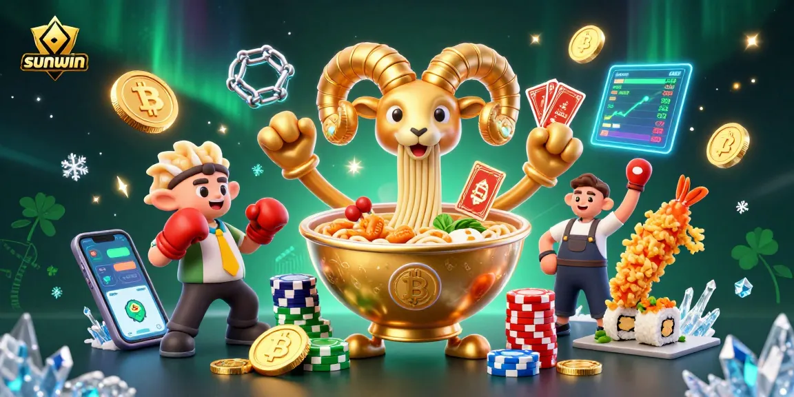 Play games at Sunwin with fun casino characters like ramen bowl and sushi dealer.