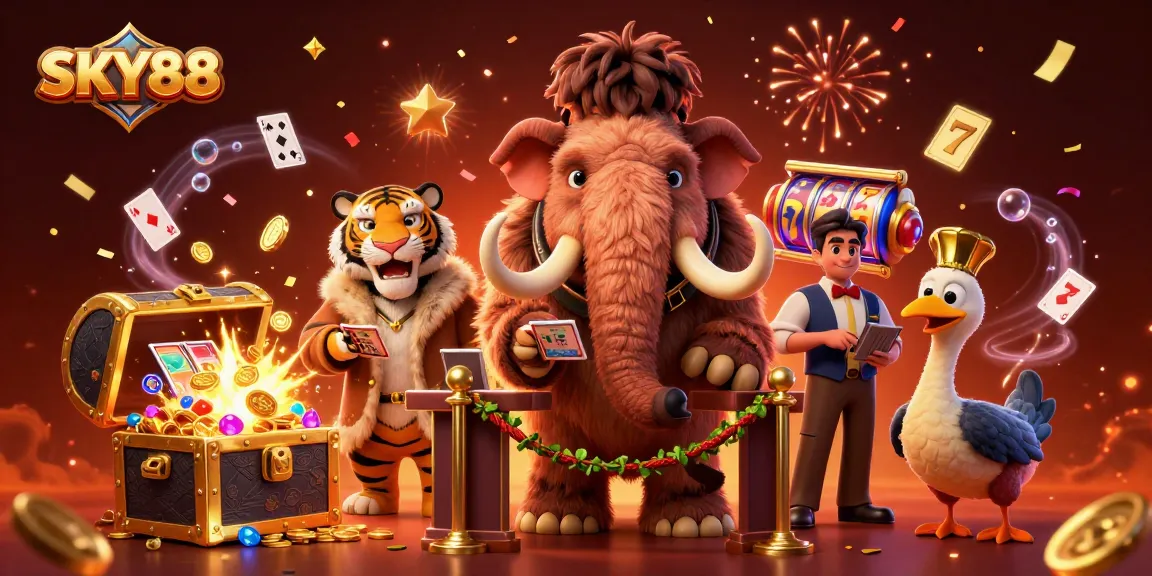 Join the thrilling action at SKY88 where a woolly mammoth bouncer checks IDs amidst dynamic games.